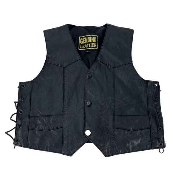 UNKNOWN Other - EUC VTG Kid Toddler Large Unisex Black Leather Traditional Motorcycle Biker Vest